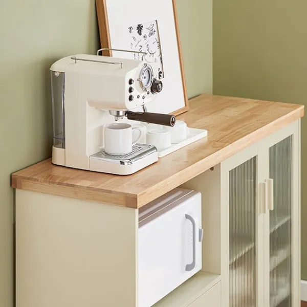 Rootz Living Sideboards>Rootz skänk med glasdörrar - Köksskåp - Kommod - Hallgarderob - MDF & Gummiträ - Förvaring & Display - Vinställ - Mikrovågsugn - 120cm x 90cm x 40cm | Fyndiq