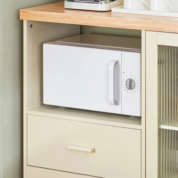 Rootz Living Sideboards>Rootz skänk med glasdörrar - Köksskåp - Kommod - Hallgarderob - MDF & Gummiträ - Förvaring & Display - Vinställ - Mikrovågsugn - 120cm x 90cm x 40cm | Fyndiq
