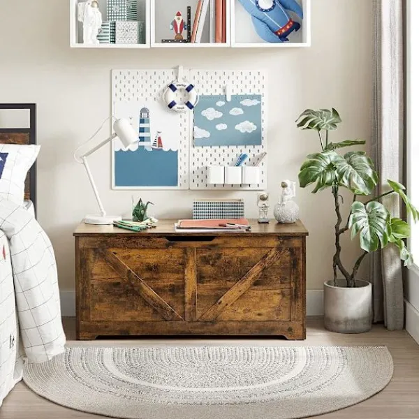 Rootz Living Kistor & Koffertar>Rootz Skobänk - Förvaringsbänk - Bänk med förvaringsutrymme - Skoförvaringsbänk - Skobänk i trä - Spånskiva - Vintage Brun - 100 x 40 x 46 cm
