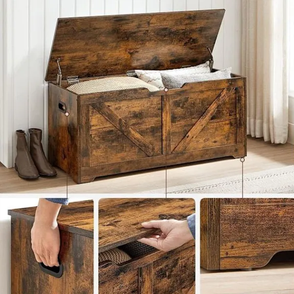 Rootz Living Kistor & Koffertar>Rootz Skobänk - Förvaringsbänk - Bänk med förvaringsutrymme - Skoförvaringsbänk - Skobänk i trä - Spånskiva - Vintage Brun - 100 x 40 x 46 cm
