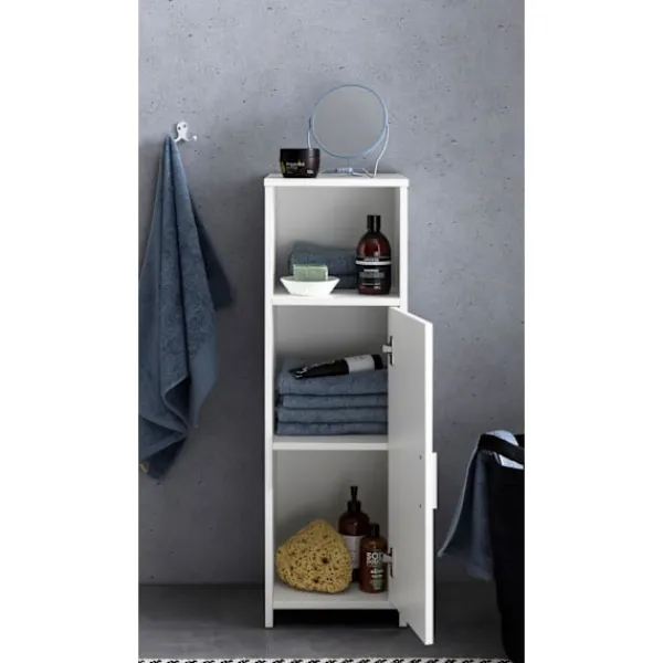 Rootz Living Skåp>Rootz skåp 30 x 95,5 x 30 cm vitt trä med dörr och förvaringsfack Litet badrumsskåp sidoskåp stående - Badrumshylla smal fristående badrumsbyrå - badr | Fyndiq