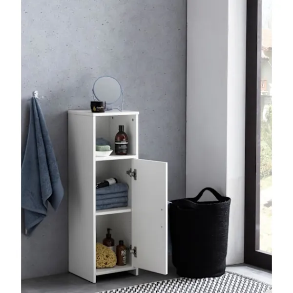 Rootz Living Skåp>Rootz skåp 30 x 95,5 x 30 cm vitt trä med dörr och förvaringsfack Litet badrumsskåp sidoskåp stående - Badrumshylla smal fristående badrumsbyrå - badr | Fyndiq