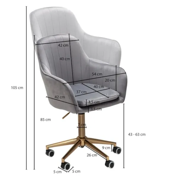 Rootz Living Kontorsmöbler>Rootz skrivbord sammetsgrå - Design snurrstol med ryggstöd - Arbetsstol 120 kg justerbar i höjdled - Skalstol med hjul - Vridstol