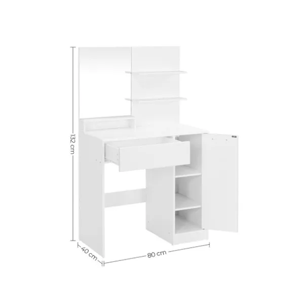 Rootz Living Sminkbord>Rootz Sminkbord - Med hyllor och låda - Sminkbord med hyllor - Sovrumsarrangör - Smidbord - Snyggt sminkbord - Spånskiva - Vit - 80 x 40 x 132 cm (L x | Fyndiq