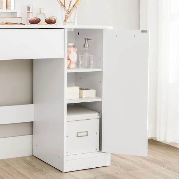 Rootz Living Sminkbord>Rootz Sminkbord - Med hyllor och låda - Sminkbord med hyllor - Sovrumsarrangör - Smidbord - Snyggt sminkbord - Spånskiva - Vit - 80 x 40 x 132 cm (L x | Fyndiq