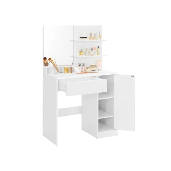 Rootz Living Sminkbord>Rootz Sminkbord - Med hyllor och låda - Sminkbord med hyllor - Sovrumsarrangör - Smidbord - Snyggt sminkbord - Spånskiva - Vit - 80 x 40 x 132 cm (L x | Fyndiq