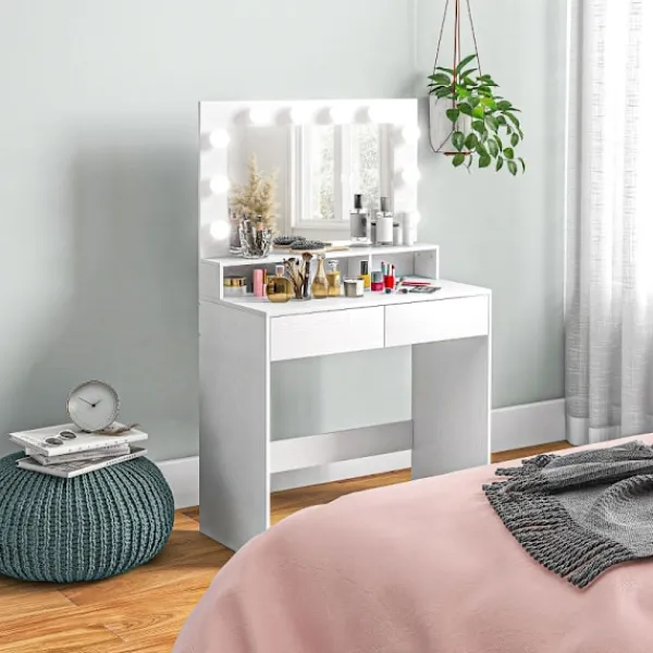 Rootz Living Sminkbord>Rootz Sminkbord - Sminkbord - Sminkbord - Gott om förvaring och belysning - 80W x 40D x 135H cm