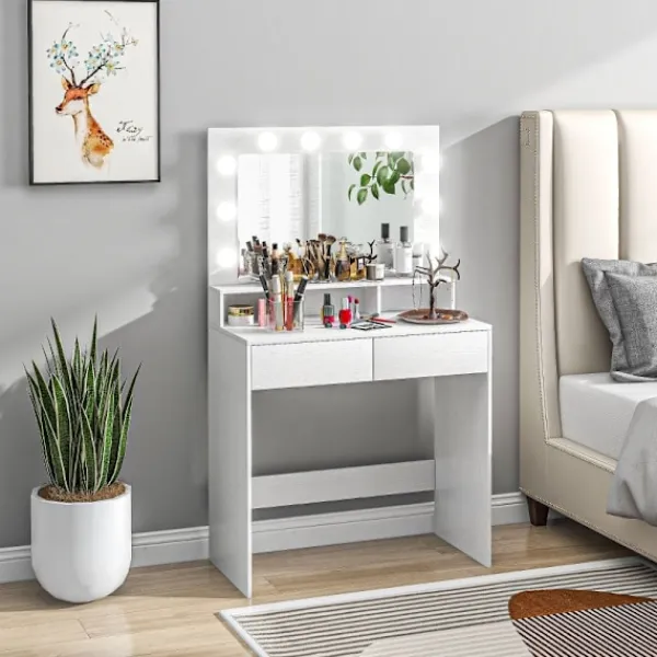 Rootz Living Sminkbord>Rootz Sminkbord - Sminkbord - Sminkbord - Gott om förvaring och belysning - 80W x 40D x 135H cm