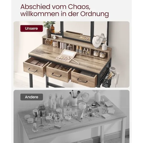 Rootz Living Sminkbord>Rootz Sminkbord - Sminkbord - Spånskivakonstruktion - Ek brun-svart finish - Modern Glam Style - 40cm x 90cm x 141cm