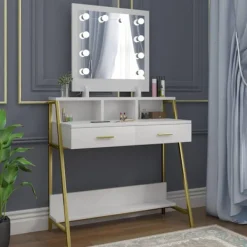 Rootz Living Sminkbord>Rootz Sminkbord - Sminkbord - Sminkställ - Kosmetisk organisering - Beauty Station - Upplyst konsol - Sminkbord - Vit - 90x153x40 cm