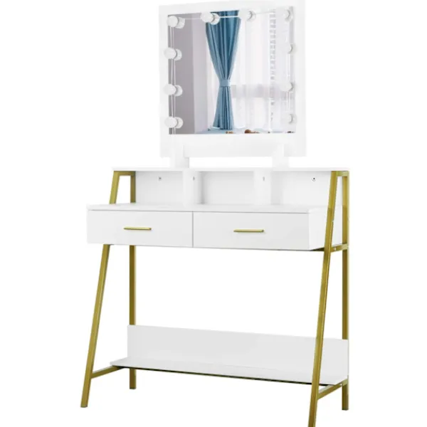 Rootz Living Sminkbord>Rootz Sminkbord - Sminkbord - Sminkställ - Kosmetisk organisering - Beauty Station - Upplyst konsol - Sminkbord - Vit - 90x153x40 cm