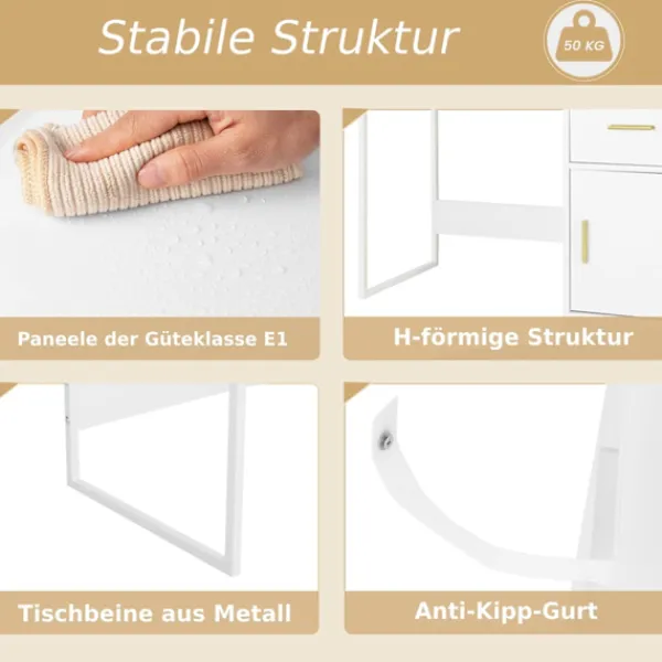 Rootz Living Sminkbord>Rootz Sminkbord med LED-spegel - Sminkbord - Justerbar ljusstyrka, rymlig förvaring, hållbar konstruktion - 90 cm x 143 cm x 39,5 cm