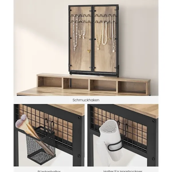 Rootz Living Sminkbord>Rootz Sminkbordsset - Sminkbord - Sminkbord - Spånskiva - Stålben - Glasskiva - Pall i konstläder - 40cm x 90cm x 141cm