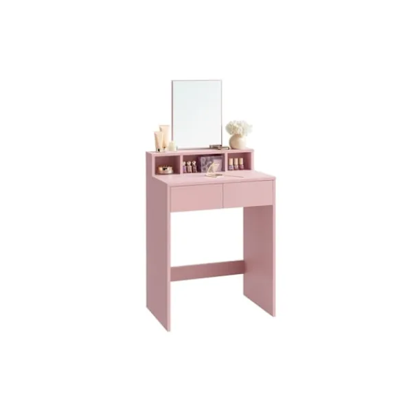 Rootz Living Sminkbord>Rootz Sminkbordsset med spegel - Sminkbord - Sminkbord - 2 lådor - Pastellrosa - 40cm x 60cm x 127cm