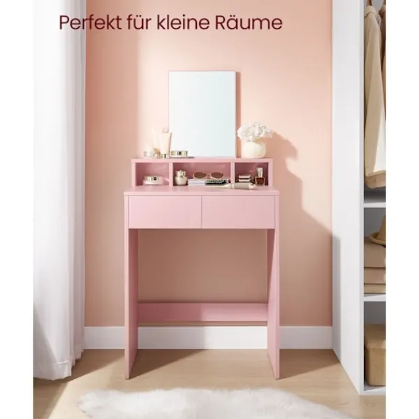 Rootz Living Sminkbord>Rootz Sminkbordsset med spegel - Sminkbord - Sminkbord - 2 lådor - Pastellrosa - 40cm x 60cm x 127cm