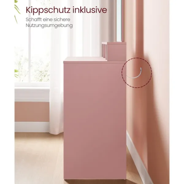 Rootz Living Sminkbord>Rootz Sminkbordsset med spegel - Sminkbord - Sminkbord - 2 lådor - Pastellrosa - 40cm x 60cm x 127cm