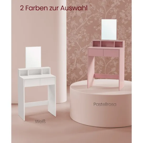 Rootz Living Sminkbord>Rootz Sminkbordsset med spegel - Sminkbord - Sminkbord - 2 lådor - Pastellrosa - 40cm x 60cm x 127cm