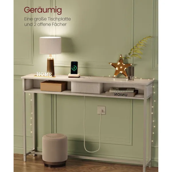 Rootz Living Småbord>Rootz Snövit spånskiva stål sidobord - Ändbord - Nattduksbord - Power Strip - Lätt - Robust - Enkel montering - 25 cm x 120 cm x 81,1 cm