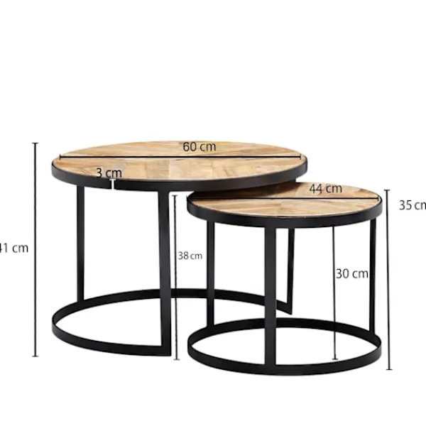 Rootz Living Småbord>Rootz Soffbord - Set med 2 - Soffbord - Runda bord - Brun - Svar