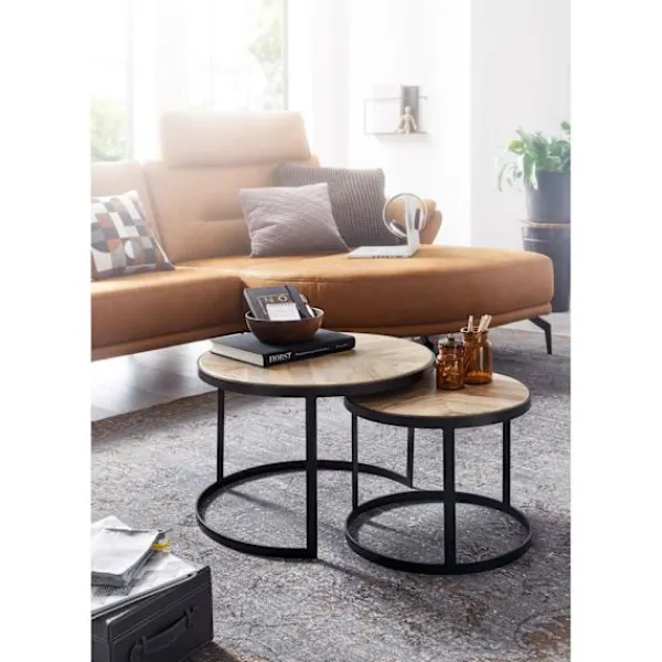 Rootz Living Småbord>Rootz Soffbord - Set med 2 - Soffbord - Runda bord - Brun - Svar