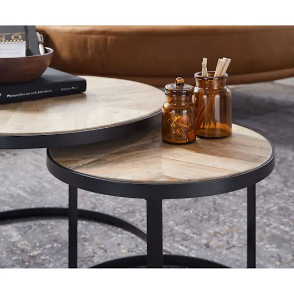 Rootz Living Småbord>Rootz Soffbord - Set med 2 - Soffbord - Runda bord - Brun - Svar