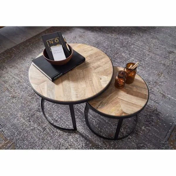 Rootz Living Småbord>Rootz Soffbord - Set med 2 - Soffbord - Runda bord - Brun - Svar
