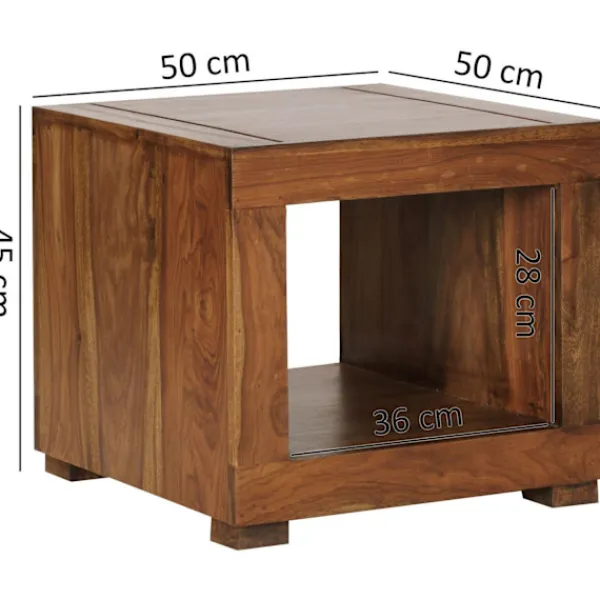 Rootz Living Soffbord>Rootz Soffbord - Soffbord i massivt trä - Sängbord - Fyrkantigt soffbord - Öppet fack - Trä - 50x50 cm