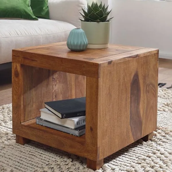 Rootz Living Soffbord>Rootz Soffbord - Soffbord i massivt trä - Sängbord - Fyrkantigt soffbord - Öppet fack - Trä - 50x50 cm