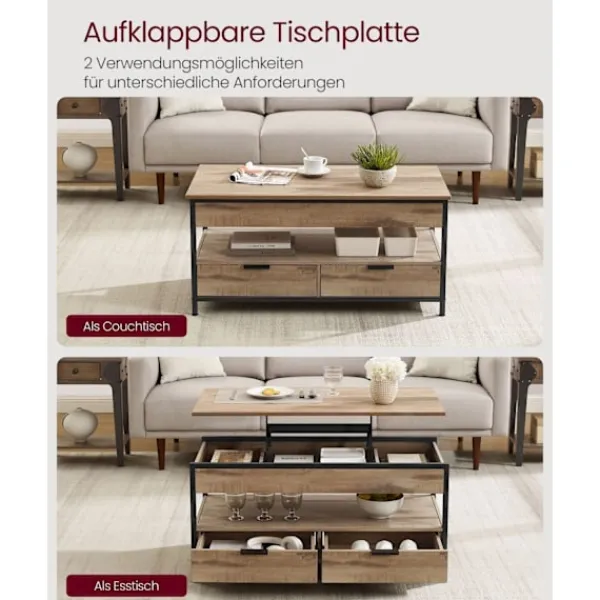 Rootz Living Soffbord>Rootz soffbord med lådor - förvaringsfack - Justerbar höjd - Rymdbesparande - Träflipplatta och stål - 50 x 100 x 48-63 cm