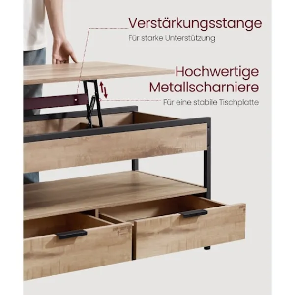 Rootz Living Soffbord>Rootz soffbord med lådor - förvaringsfack - Justerbar höjd - Rymdbesparande - Träflipplatta och stål - 50 x 100 x 48-63 cm