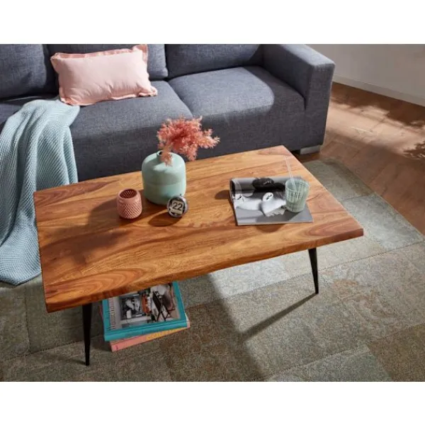 Rootz Living Soffbord>Rootz soffbord 110x60x40 cm soffbord i massivt sheeshamträ med trädkant - Vardagsbord soffbord kantigt med metallram - Stort sidobord vardagsrum moder | Fyndiq