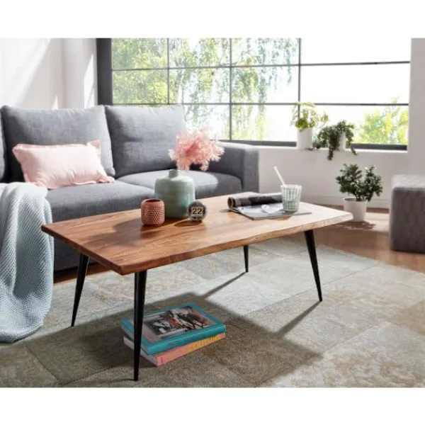 Rootz Living Soffbord>Rootz soffbord 110x60x40 cm soffbord i massivt sheeshamträ med trädkant - Vardagsbord soffbord kantigt med metallram - Stort sidobord vardagsrum moder | Fyndiq