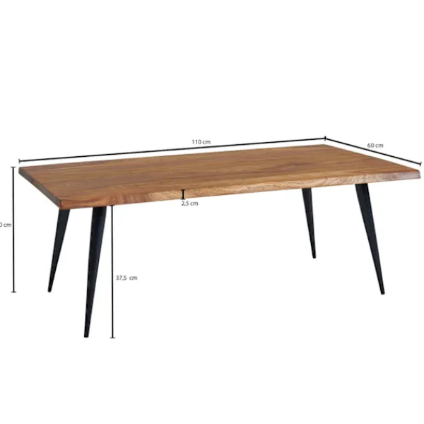 Rootz Living Soffbord>Rootz soffbord 110x60x40 cm soffbord i massivt sheeshamträ med trädkant - Vardagsbord soffbord kantigt med metallram - Stort sidobord vardagsrum moder | Fyndiq