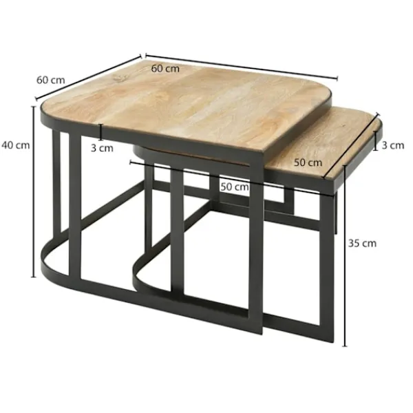 Rootz Living Småbord>Rootz soffbordsset om 2 Mango massivt trä - metall vardagsrumsbordslampa - Industriellt kapsbord sidobord metallben svarta - 2-delat bordstablett kaps | Fyndiq