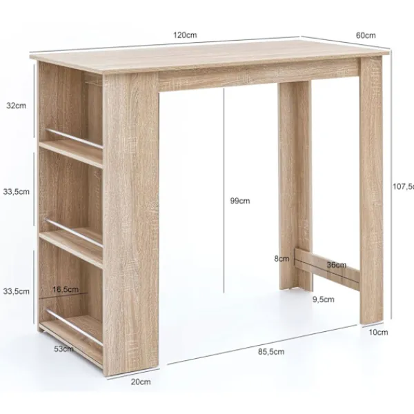 Rootz Living Matbord>Rootz Sonoma 120 x 107,5 x 60 cm Barbord Köksbord i trä - Bardisk med integrerad hylla - Bar Bistro Bord Kök Rektangulärt - Festbänk träbord - Vägghän | Fyndiq