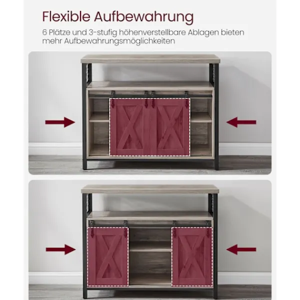Rootz Living Sideboards>Rootz spånskiva stålskänk - Greige svart - Förvaringsskåp - Justerbara hyllor - 33cm x 100cm x 80cm