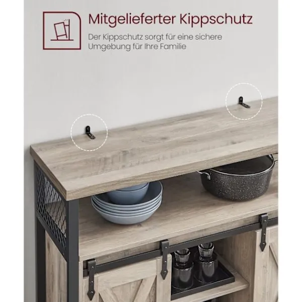 Rootz Living Sideboards>Rootz spånskiva stålskänk - Greige svart - Förvaringsskåp - Justerbara hyllor - 33cm x 100cm x 80cm