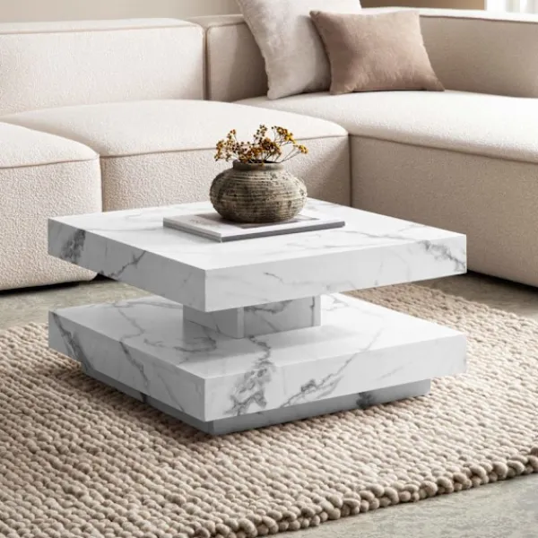 Rootz Living Soffbord>Rootz Square soffbord - Modernt marmorbord - Vitt vardagsrumsbord - antislidkuddar - 60 cm x 60 cm x 34 cm
