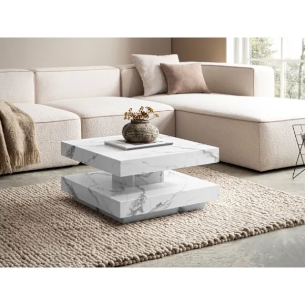 Rootz Living Soffbord>Rootz Square soffbord - Modernt marmorbord - Vitt vardagsrumsbord - antislidkuddar - 60 cm x 60 cm x 34 cm