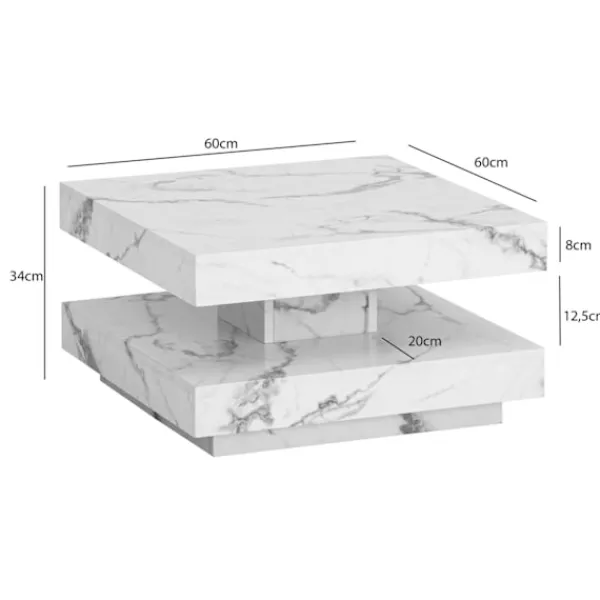 Rootz Living Soffbord>Rootz Square soffbord - Modernt marmorbord - Vitt vardagsrumsbord - antislidkuddar - 60 cm x 60 cm x 34 cm