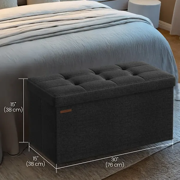 Rootz Living Kistor & Koffertar>Rootz -säte med förvaring - Seat Chest - Ink Black Bench - Mycket elastiskt skum - 38 x 76 x 38 cm MDF