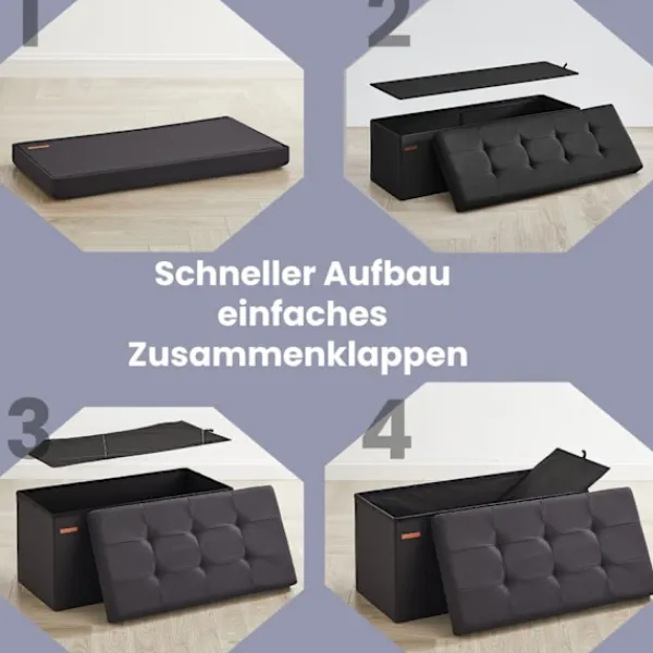 Rootz Living Kistor & Koffertar>Rootz -säte med förvaring - Seat Chest - Ink Black Bench - Mycket elastiskt skum - 38 x 76 x 38 cm MDF