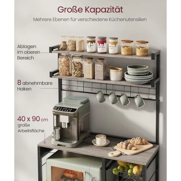 Rootz Living Köksö>Rootz stående hylla med uttag och korg - Greige fläckig - Bläck svart - Spånskiva - Stål - 40cm x 90cm x 165,5cm - 19,2kg. Idealisk för organisation | Fyndiq