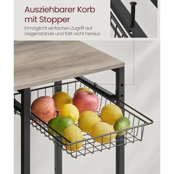 Rootz Living Köksö>Rootz stående hylla med uttag och korg - Greige fläckig - Bläck svart - Spånskiva - Stål - 40cm x 90cm x 165,5cm - 19,2kg. Idealisk för organisation | Fyndiq