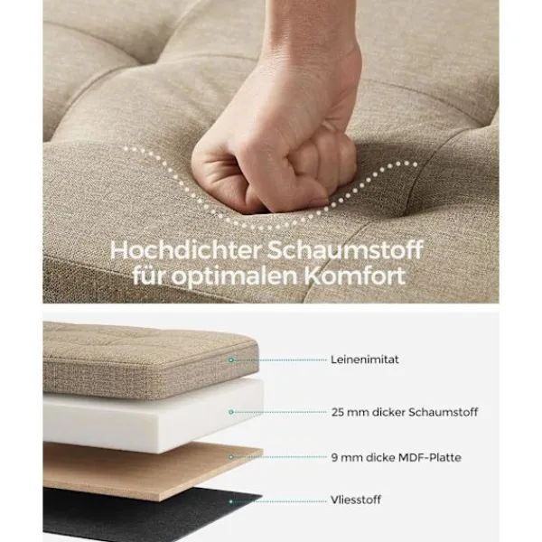 Rootz Living Kistor & Koffertar>Rootz stoppad förvaringsbänk - ottomansk - hallarrangör - träfiberskiva med medium densitet - 38 cm x 110 cm x 38 cm