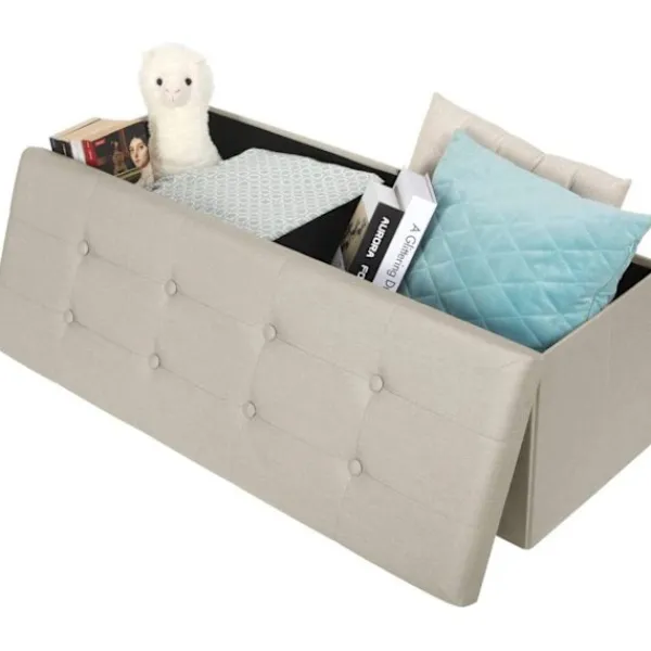 Rootz Living Sittpuffar>Rootz stoppad hopfällbar förvaringsbänk - ottomansk - hopfällbart fotstöd - skum med hög densitet - utrymmesbesparande - hållbart - 110 cm x 38 cm x 3 | Fyndiq