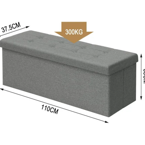 Rootz Living Sittpuffar>Rootz stoppad hopfällbar förvaringsbänk - ottomansk - hopfällbart fotstöd - 118L Kapacitet - Utrymmesbesparande - Bekväma sittplatser - 110 cm x 38 cm | Fyndiq