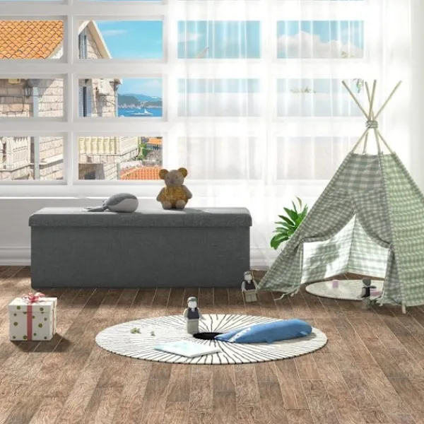 Rootz Living Kistor & Koffertar>Rootz stoppad hopfällbar förvaringsbänk - ottomansk - förvaring ottomansk - hög kapacitet 118 l - utrymmesbesparande design - bekväma sittplatser - 11 | Fyndiq