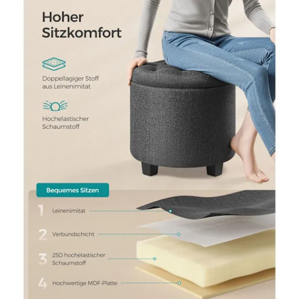 Rootz Living Sittpuffar>Rootz stoppad pall - Ottoman - Fotstöd - MDF & linneimitation - Högresiliensskum - 45cm x 45cm x 44,5cm