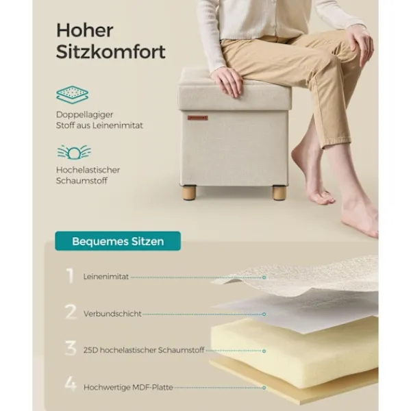 Rootz Living Pallar>Rootz Storage Ottoman - Fotpall - Leksakslåda - Stoppad pall - MDF-ram - Imiterat linne - 38cm x 38cm x 40cm